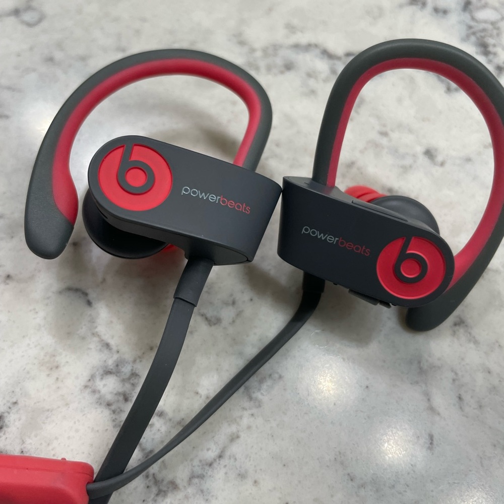 PowerBeats 3 High Performance Wireless Headphones by Dr. Dre. Gray/red.
